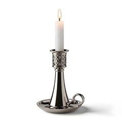 Simple white candle with flame, minimalist Christmas light perfect for elegant holiday cards and peaceful festive seasonal celebration designs.