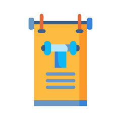 Flat vector illustration of a gym towel hanging with dumbbells on a rack