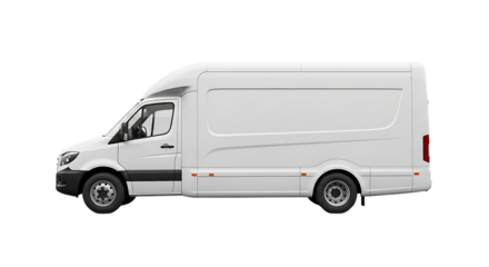 Isolated white delivery van on black background for mockup or branding