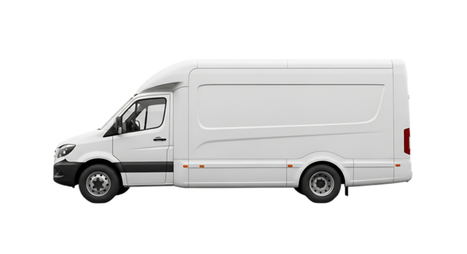 Isolated white delivery van on black background for mockup or branding