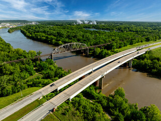 US Route 66 & twin plate girder bridges over the Verdigris River - Catoosa, Oklahoma