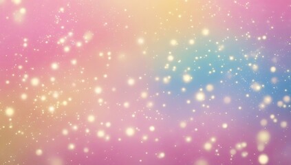 Dreamy pastel rainbow gradient grainy  background with sparkling golden bokeh light particles creating a magical, ethereal glitter effect texture