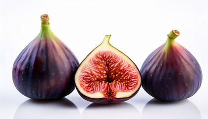 Ripe Purple Figs Cut And Whole On White Background