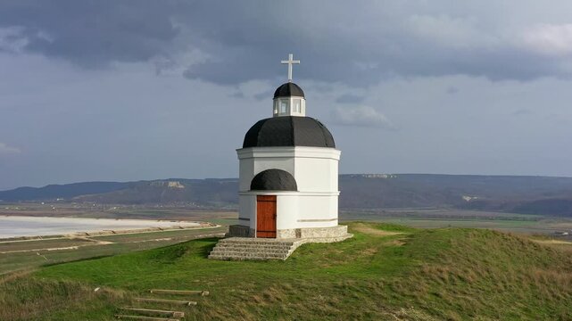 Aerial drone view to The Chapel of Padina village, Devnya region, Varna, Bulgaria