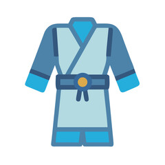 Isolated icon of a karate uniform featuring belt in a flat design