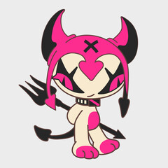 Cute anime demon. Funny chibi Halloween character. Cartoon character design.