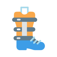 Vector graphic illustration of a light blue and orange ski boot with supports