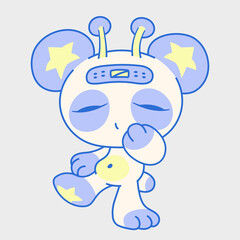 Cute anime alien character. Funny chibi animal. Cartoon character design.