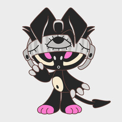 Cute black anime character in a bandana. Funny chibi animal. Cartoon character design.