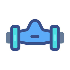 Blue and cyan dumbbell isolated on black background in cartoonish style