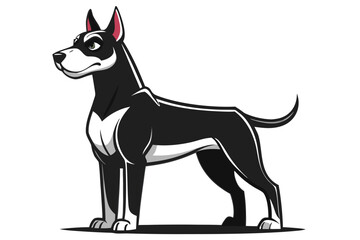 Doberman dog standing in different angles silhouette isolated on white background.