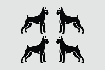 Doberman dog standing in different angles silhouette isolated on white background.