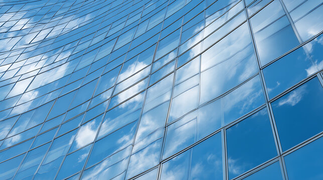 Reflective Glass Facade With Sky and Clouds building architecture