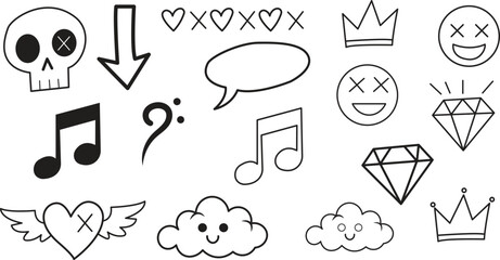 Hand drawn doodle icons set on white background