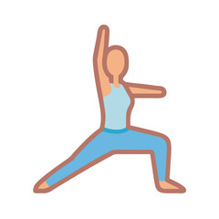 Flat vector illustration of a woman in warrior yoga pose on black