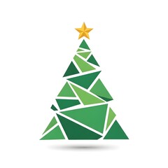 Modern geometric Christmas tree with triangular design, contemporary holiday decoration perfect for minimalist cards and stylish festive graphics.
