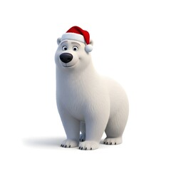 Cute polar bear wearing Santa hat, adorable winter character perfect for Christmas cards, children's designs and festive holiday illustrations.