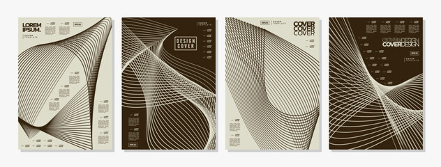 Futuristic sci-fi 80s-90s abstract line cover design set