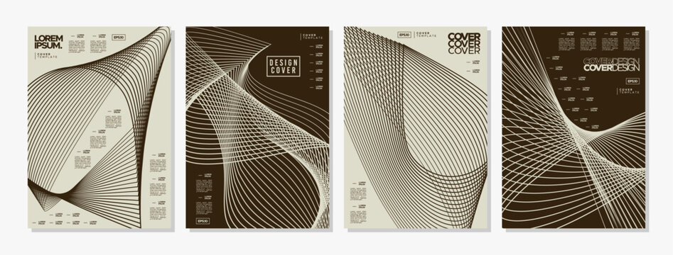 Futuristic sci-fi 80s-90s abstract line cover design set