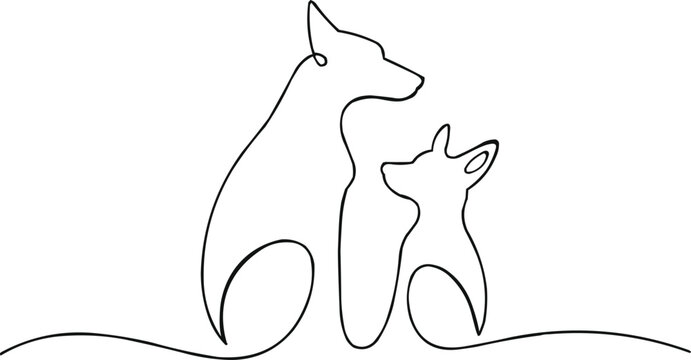 Two dogs one line drawing black and white animal canine