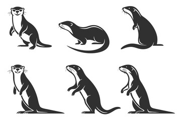 Fototapeta premium Set of 8 minimalist otter icons in black and yellow