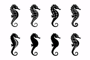 Minimalist seahorse outline icon set for marine and ocean themes