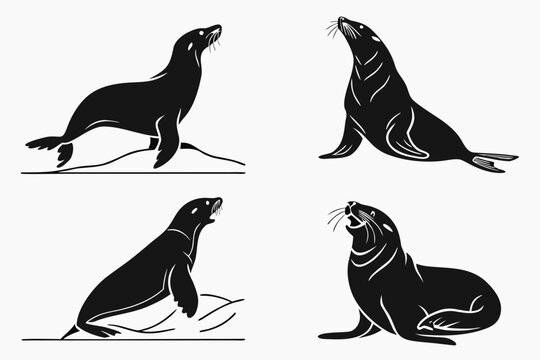 Minimalist seal and icon set with outline graphics