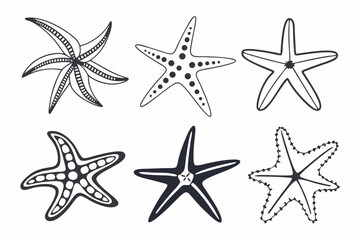 Minimal starfish outline icon set for marine and nautical designs