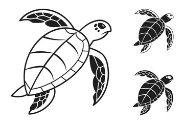 Minimalist turtle icon set with outline and vibrant colors