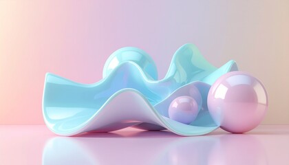 Bola-bola pastel dan gelombang menciptakan latar belakang yang menenangkan