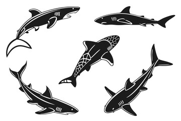 Minimalist nurse shark icon set with black and yellow accents