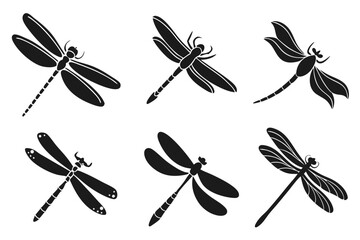 Minimal dragonfly outline icon set in vibrant colors