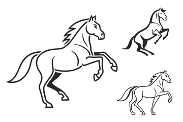 Minimalist horse outline icon set with black and yellow accents