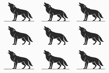 Minimalist wolf outline icon set with geometric elements