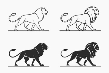 Minimalist lion icon set outline graphics for branding and design © MD