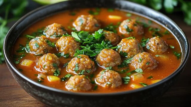 Video A warm bowl of homemade meatball soup with savory broth and tender meatballs, perfect for a cozy meal