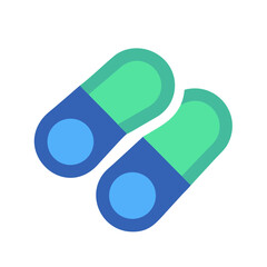 Two flat design capsules in shades of blue and green on black background