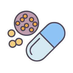 Flat Vector Illustration of Medical Pill and Cellular Representation Isolated on Black