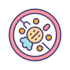 Fototapeta premium Abstract round icon with microbiology cells on a black background, minimal flat design