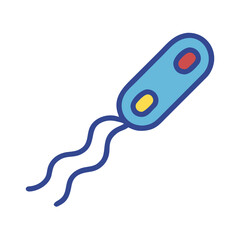 Stylized Ecoli bacterium cell with flagella shown on black background for educational medical purposes