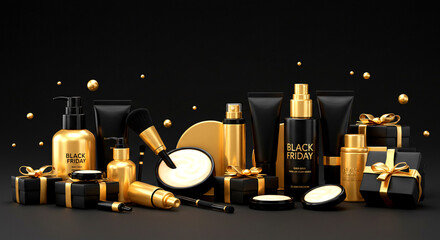 Elegant Black Friday Beauty Products and Gift Boxes