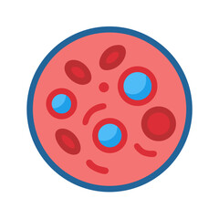 Stylized illustration of a blood cell with white blood cells on black background