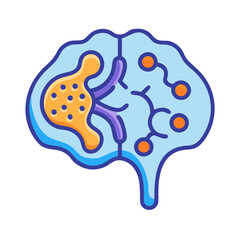 Obraz premium Flat illustration of a human brain depicting neuronal connections and neurological systems
