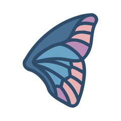 Stylized butterfly wing illustration featuring pastel colors isolated on a black backdrop