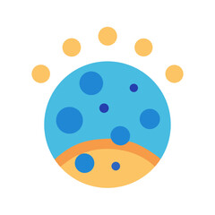 Flat Style Illustration of a Blue Planet with Yellow Circles Orbiting It