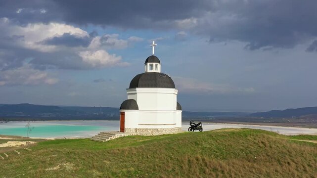 Aerial drone view to The Chapel of Padina village, Devnya region, Varna, Bulgaria