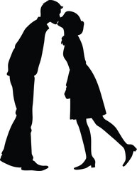 Silhouette of a couple kissing on a white background love romance