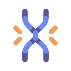 Stylized DNA strand with damage indicators on black background in flat design