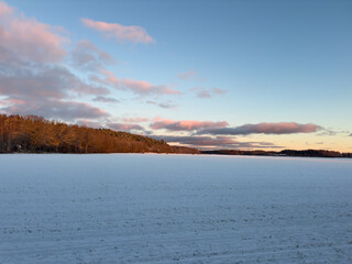 Winter landscape at sunset