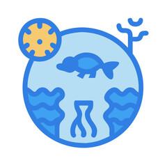 Stylized icon of underwater ocean life in blue and beige colors